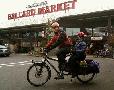 John Floberg and Lisa Bellefond on Xtacycle cargo bike
