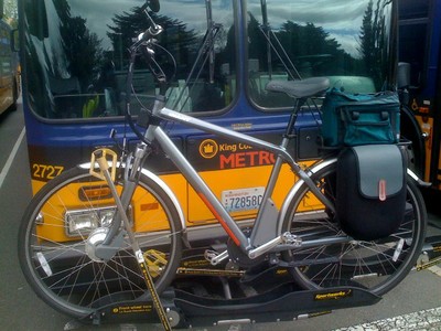 Electric bike on bus bike rack