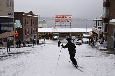 Skiing in Pike Place Market, Credit: John Mauro