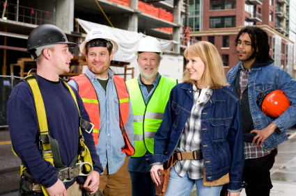 Variety of workers at a construction site