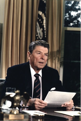 Ronald Reagan giving an address