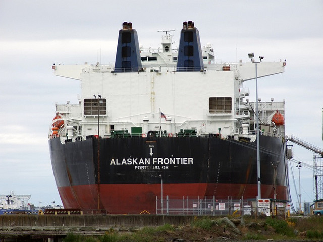 Oil tanker Alaskan Frontier anchored near Port Angeles, WA, in June, 2008