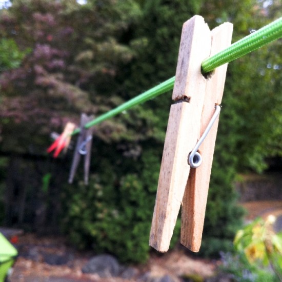Photo of a clothes pin on a hang line