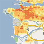 Map showing greater vancouver population density, 2006