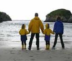 Family hand in hand on beach