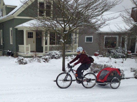 Madi Carlson and sons Brandt (5 years old) and Rijder (2 years old). Riding in the snow!