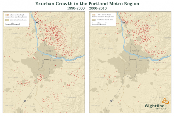 Portland exurban growth maps, side-by-side