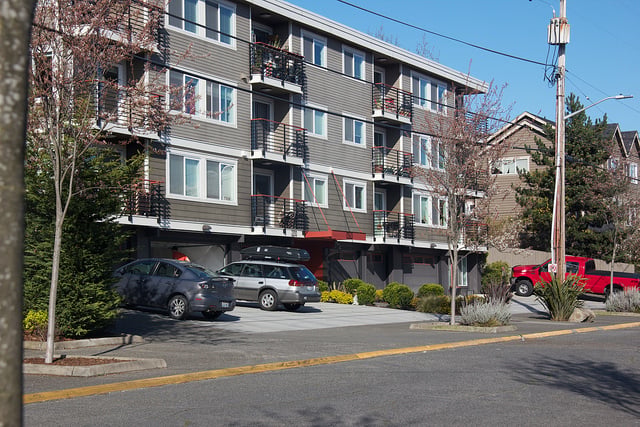 Ugly parking at large apartment building.