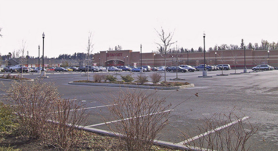 A department store in a mixed-use development still requires a large parking lot.