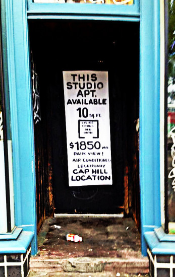 On Seattle's Capitol Hill, Apartment for Rent Advert as Guerilla Art Installation. Photo by flickr user Joe Wolf, CC.