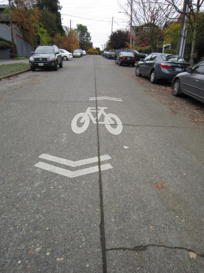 This is about all you get on Seattle's first greenway, which nearly everyone now agrees was a less than stellar example.