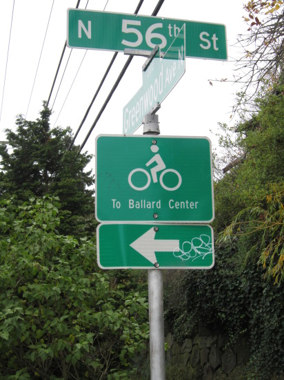 This is part of a counterintuitive but well-marked route from the Interurban Trail to the 58th Street Greenway in Ballard.