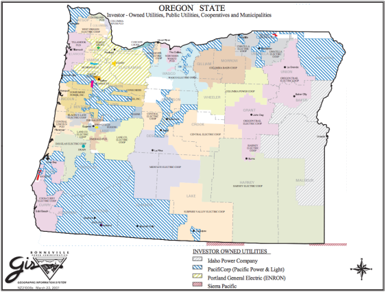 Map of Oregon Utilities Service Territory