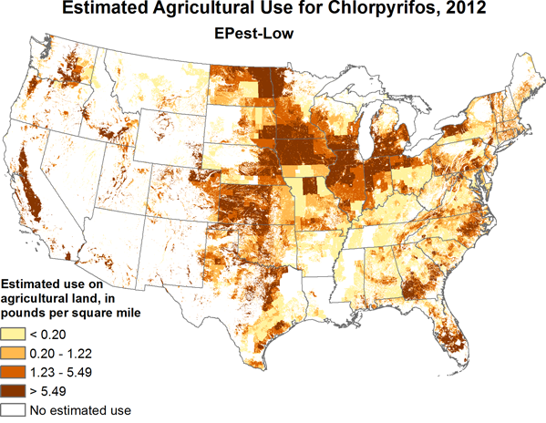 Agricultural Use for Chlorpyrifos Pesticides, by USGS, public domain.
