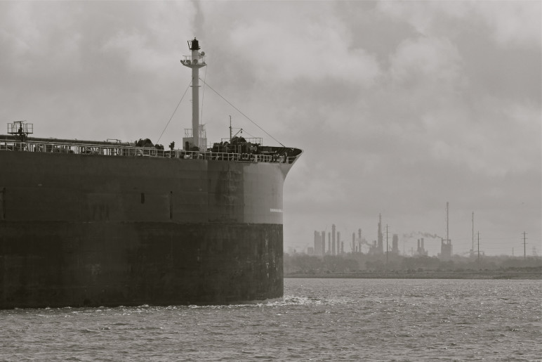 Bow of oil tanker, by Roy Luck, cc.