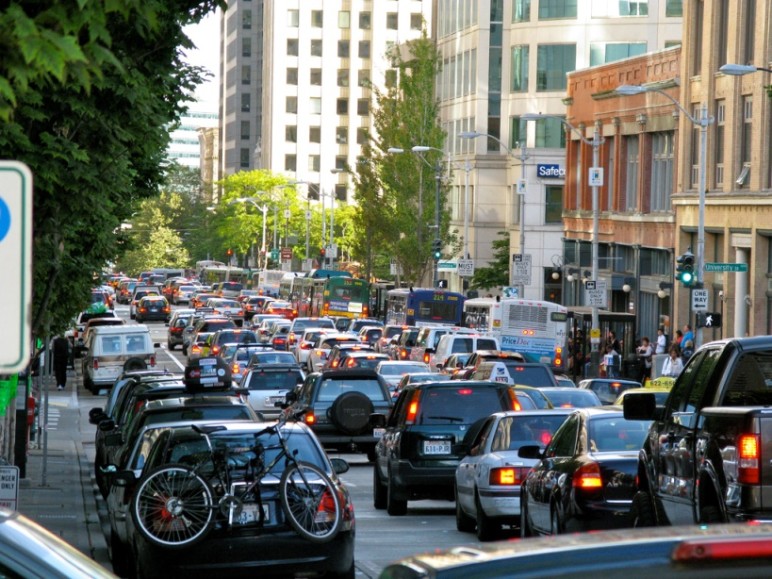 Traffic on 2nd Ave, Seattle, by Oran Viriyincy, cc.