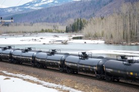 Bakken oil trains, passing the Middle Fork of the Flathead River in Glacier National Park. Photo by World Wide Film Expedition, Missoula, MT, used with permission.