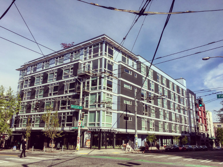 Apartment building at Bellevue and Pine in Seattle's Capitol Hill neighborhood. Photo by Dan Bertolet.
