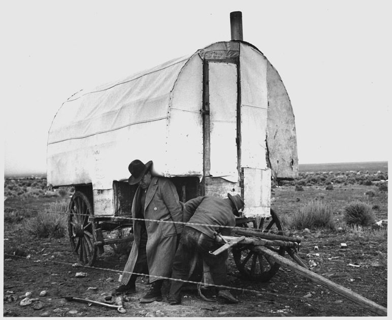 Sheepherder wagon, by Irving Rusinow, cc.