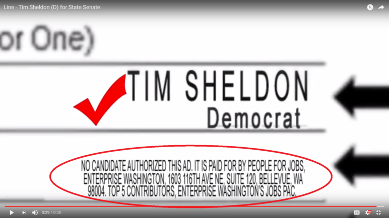"Tim Sheldon (D) for State Senate," by Enterprise Washington People for Jobs. Contributor highlight Sightline's own. 