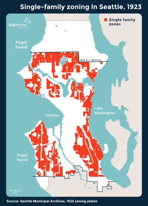 Single family zoning in 1923. Graphic by Sightline Institute.