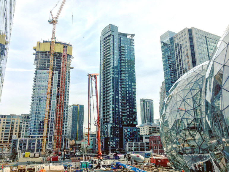 Construction in the Denny Triangle neighborhood of downtown Seattle, by Dan Bertolet, used with permission.