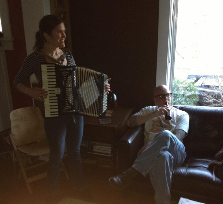 Elisa Coghlan and Devin Porter, former Seattleites, in their single-family Ballard home. By Devin Porter, used with permission.