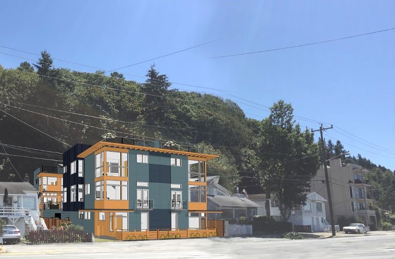 Proposed 7-unit townhouse project in the Alki neighborhood, by Neiman Taber Architects, used with permission.