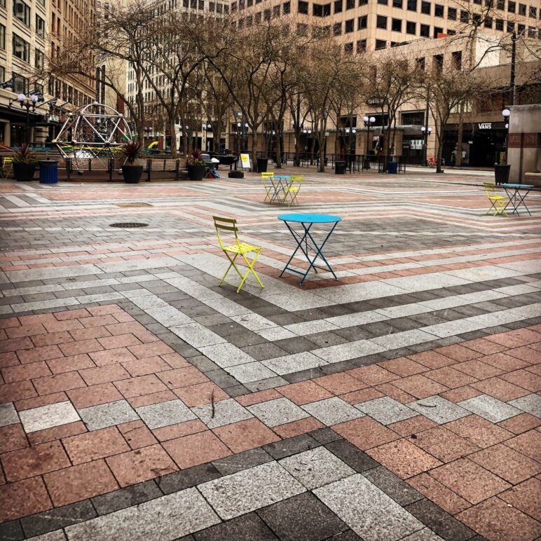 Westlake Park, downtown Seattle, March 26, 2020. Photo by Josh Feit, used with permission.