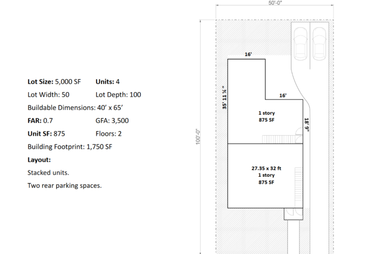 site plan of a fourplex with two off-street spaces
