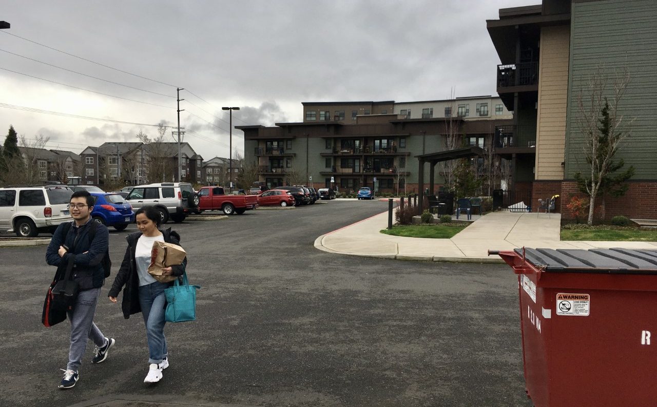 photo of parking lot at affordable housing development in Hillsboro, OR