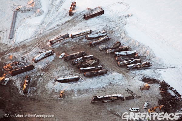 many crashed oil trains scattered in the snow