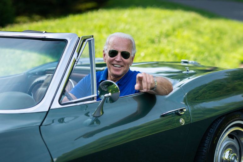 Joe Biden in his Corvette