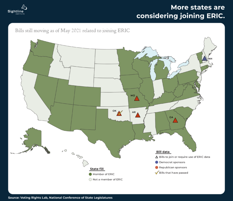 US map with header, "More states are considering joining ERIC."