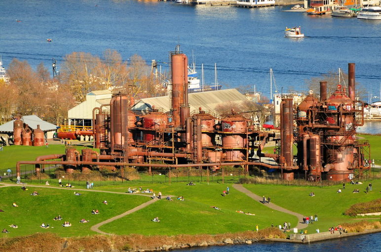 Aerial image of gasworks Park in Seattle, taken in 2010.
