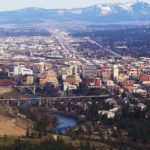 Aerial view of Spokane, WA during the daytime.