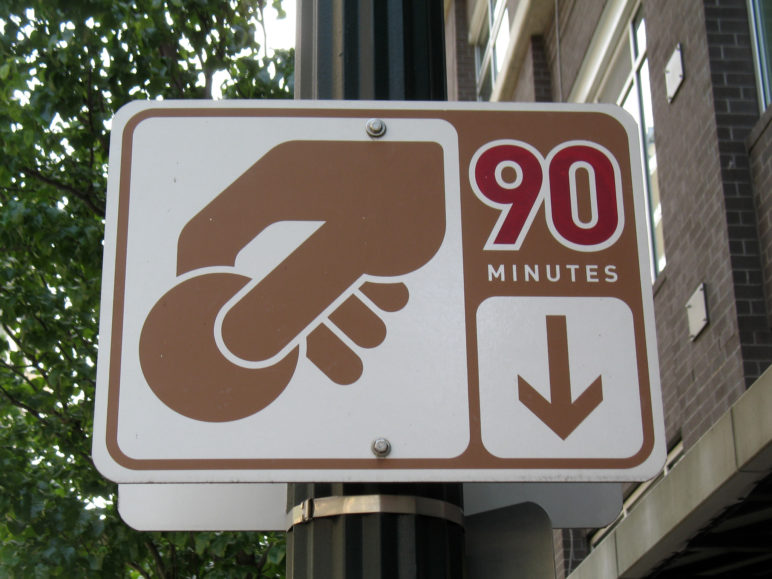 Photo of a 90 minute parking sign.