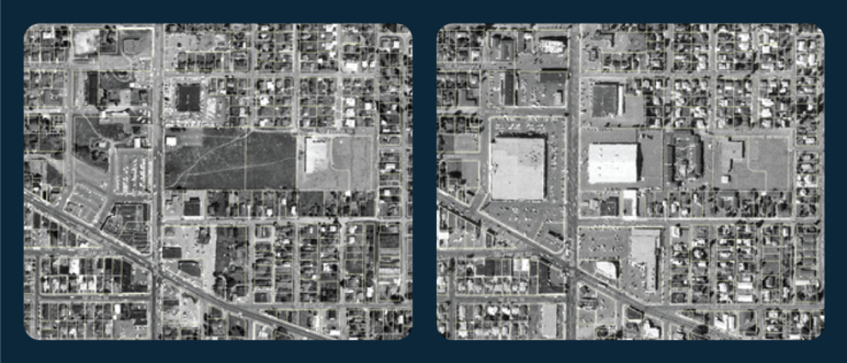 Portland Maps aerial views of the Sightline study area: 1960 (left), 1975 (right). 