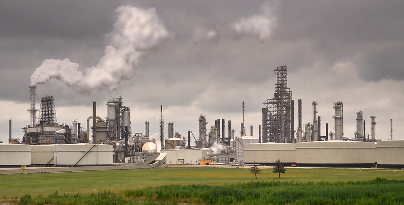 A Exxon Mobil plant against gray skies