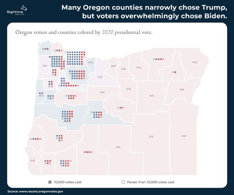 Map showing how some Oregon counties voted for Trump, but voters favor Biden