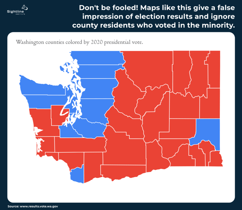 Map of Washington where there is more "red" land, but has fewer people