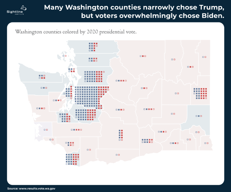 Map showing how some Washington counties voted for Trump, but voters voted for Biden