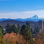 Photo of Mount Hood and Portland, Oregon skyline from Forest Park