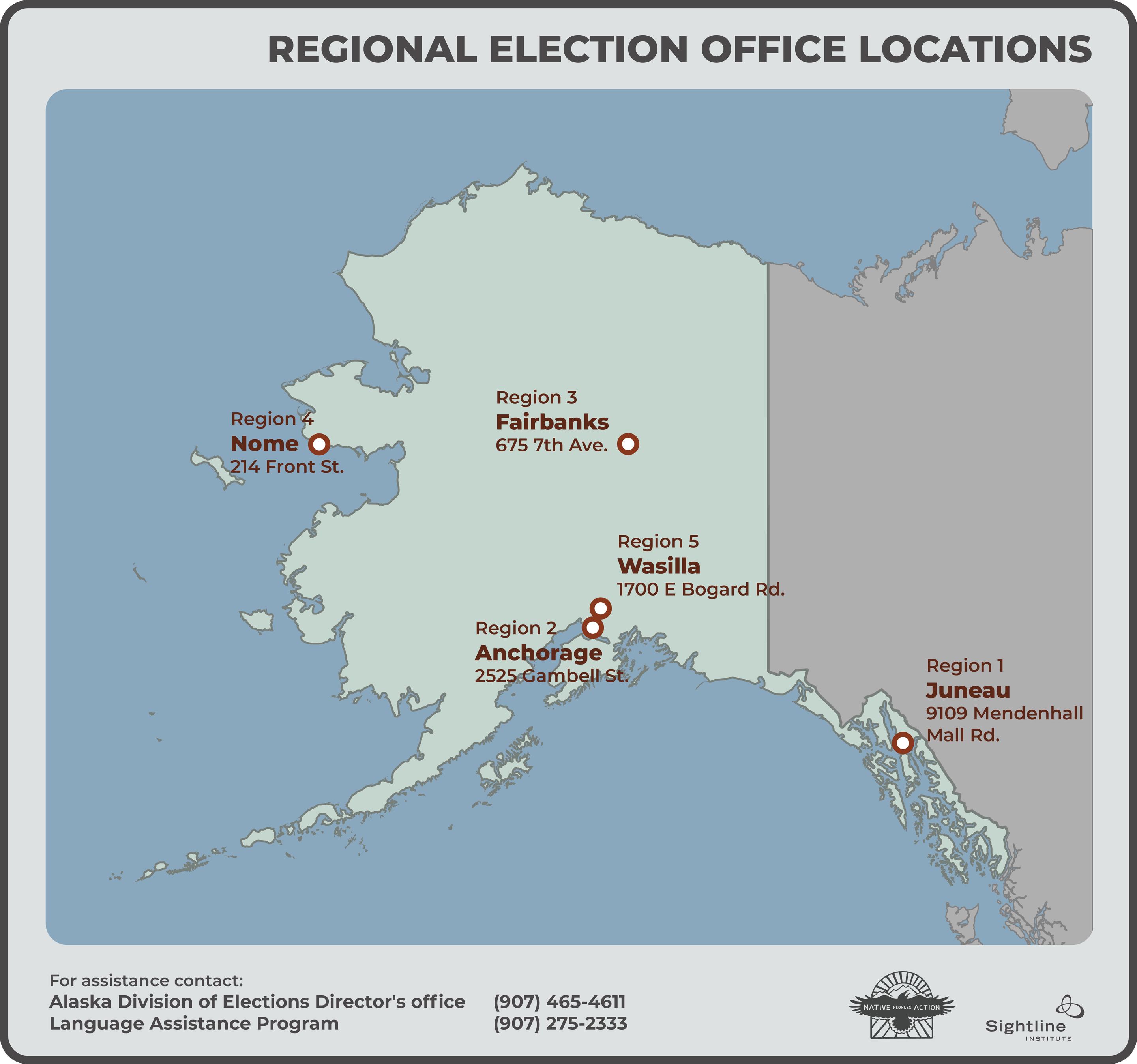 Alaska Election Map showing where regional election offices are located