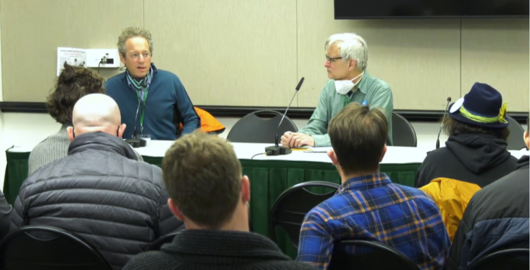Screenshot of panelists Ted Labbe of Greenspaces Institute and Doug Klotz of Portland: Neighbors Welcome.