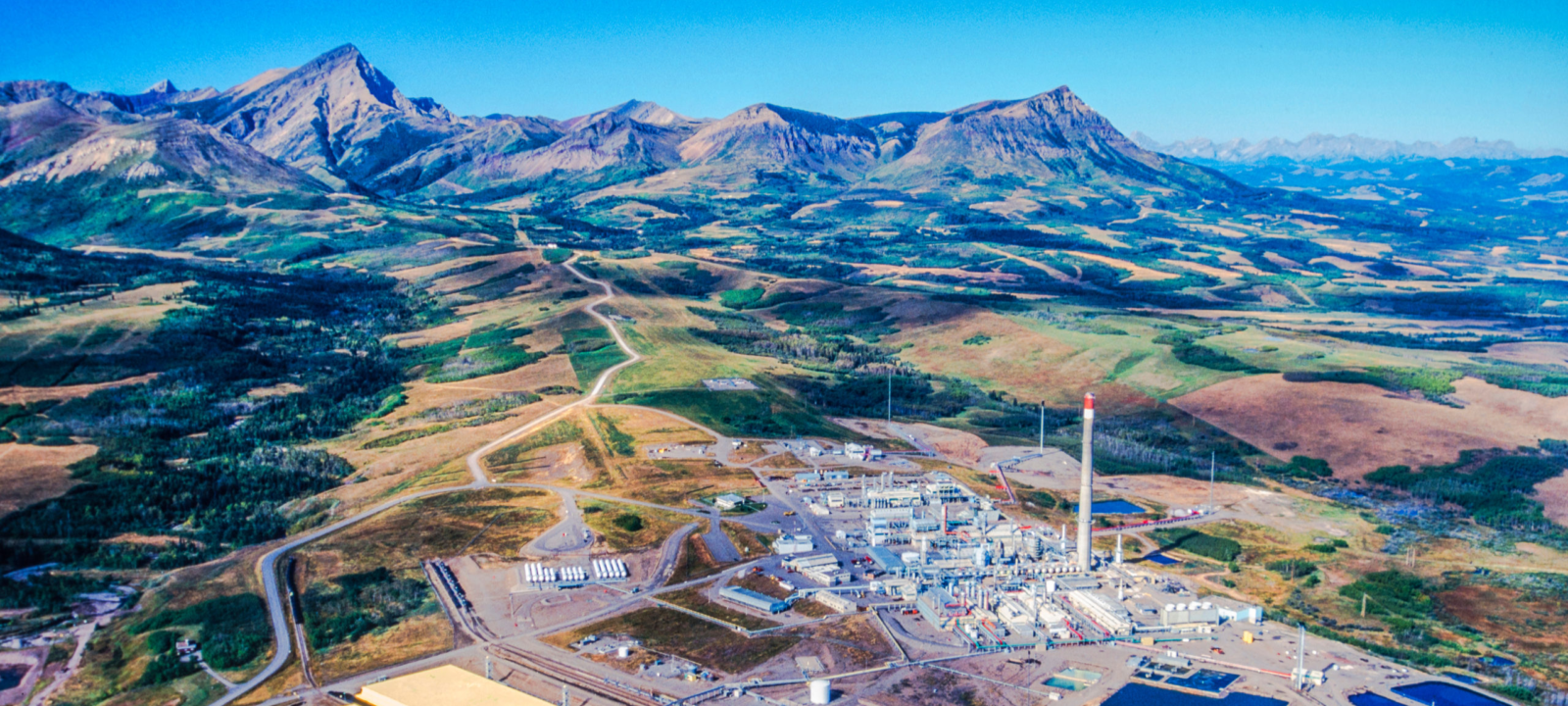 Aerial image of tar sands oil refinery, Alberta, Canada.