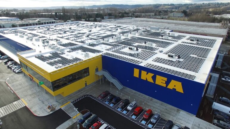 IKEA’s 1.13 MW rooftop solar installation in Renton, Washington. Photo Credit A&R Solar