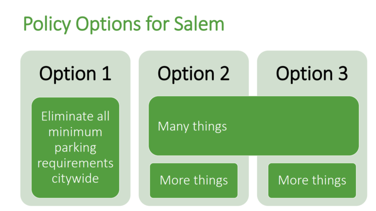 Summary of policy options presented to the Salem Climate Action Plan Committee by city staff.
