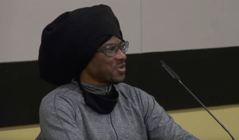 Social design artist Cleo Davis discusses the difference in talking about historic preservation for the white community and historic preservation for the Black community (screenshot from video of session).