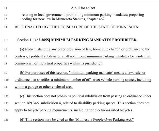 Latest draft of the Minnesota People over Parking Act in its entirety. 
